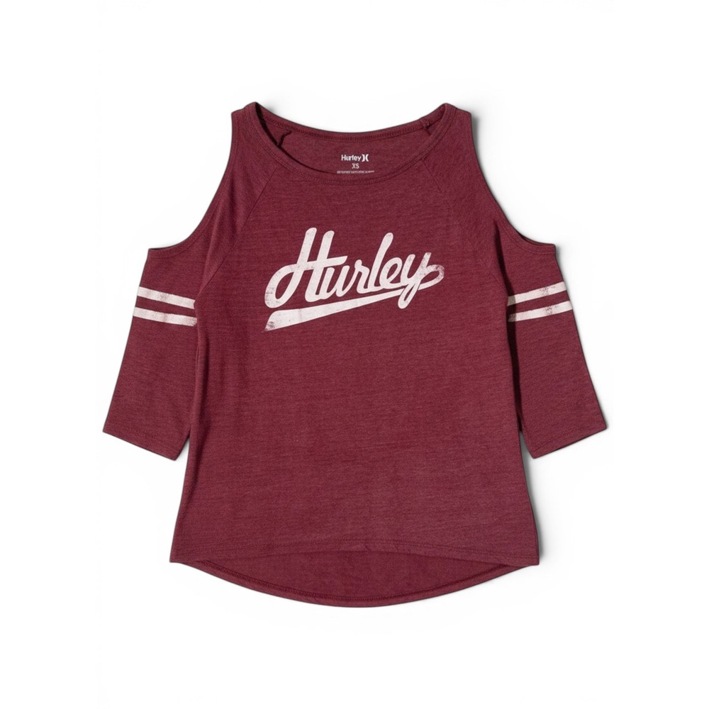 Hurley Cold Shoulder Graphic Top Women XS Surfcore Skater Y2K Style Burgundy